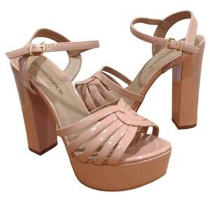 Constance Brazilian Platform Sandals Shiny Heels Lt Pink Beige Women's Size 7
